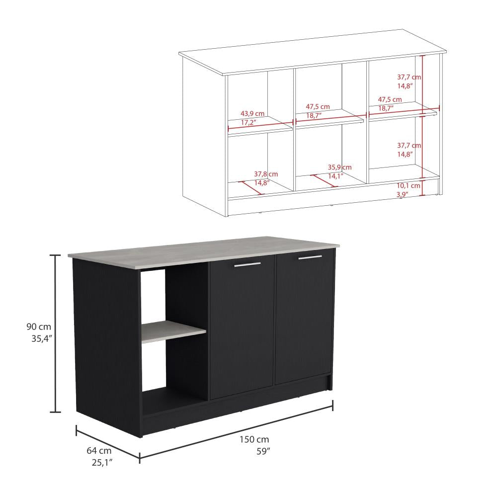Modern Kitchen Storage Island with Large Countertop and Shelving Space