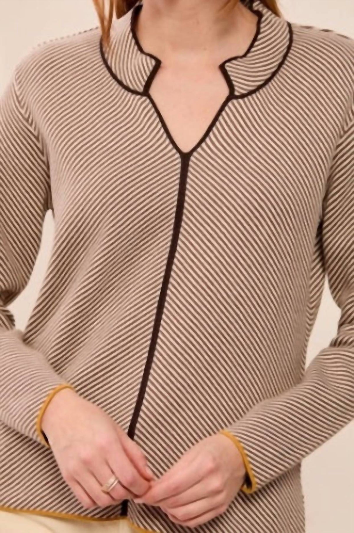 Modern Lines Split Neck Sweater In Oatmeal