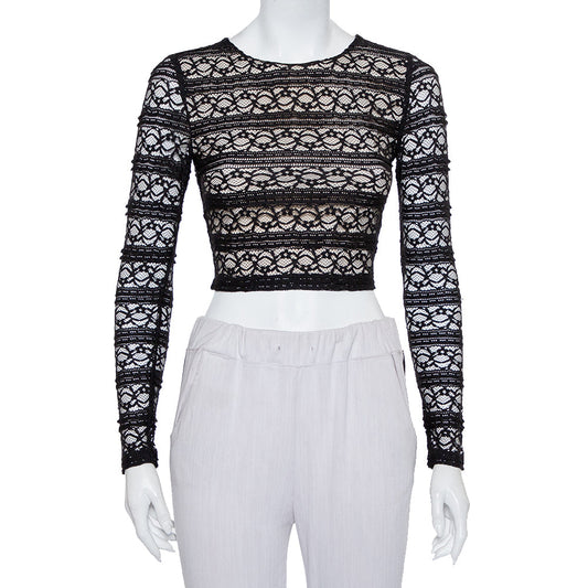 Alice + Olivia Black Lace Long Sleeve Rilo Crop Top XS