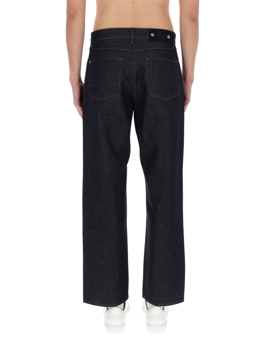 Dark Denim Cotton Wide-Leg Jeans