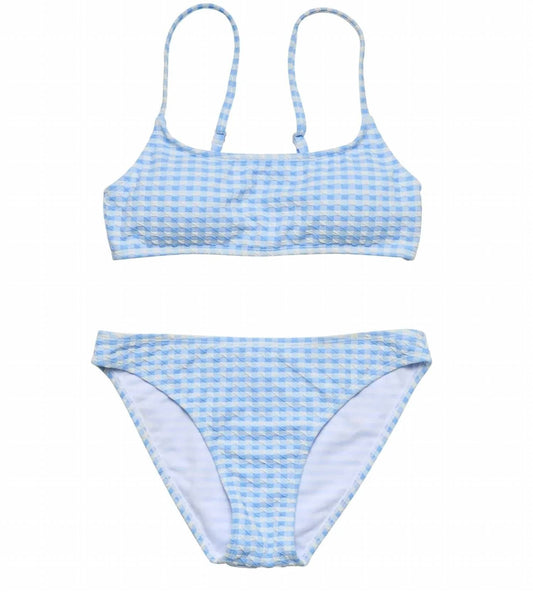 Teen Seaside Gingham Crop Bikini Set In Blue