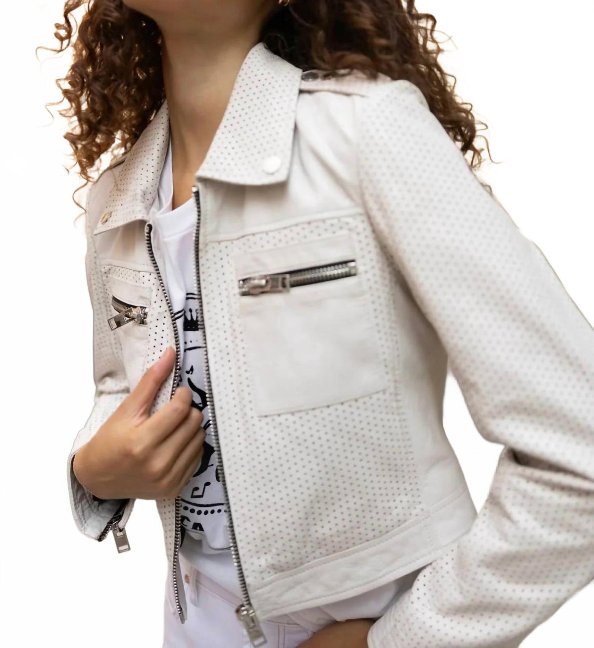 Shayla Perforated Jacket In Off White