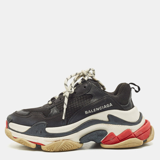 Balenciaga Triple S Size 35 Black Leather and Mesh Low Top Sneakers