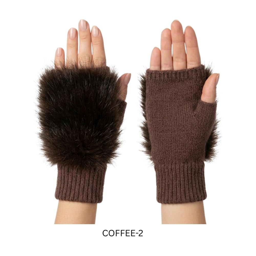 12Pairs - Faux Fur Fingerless Gloves