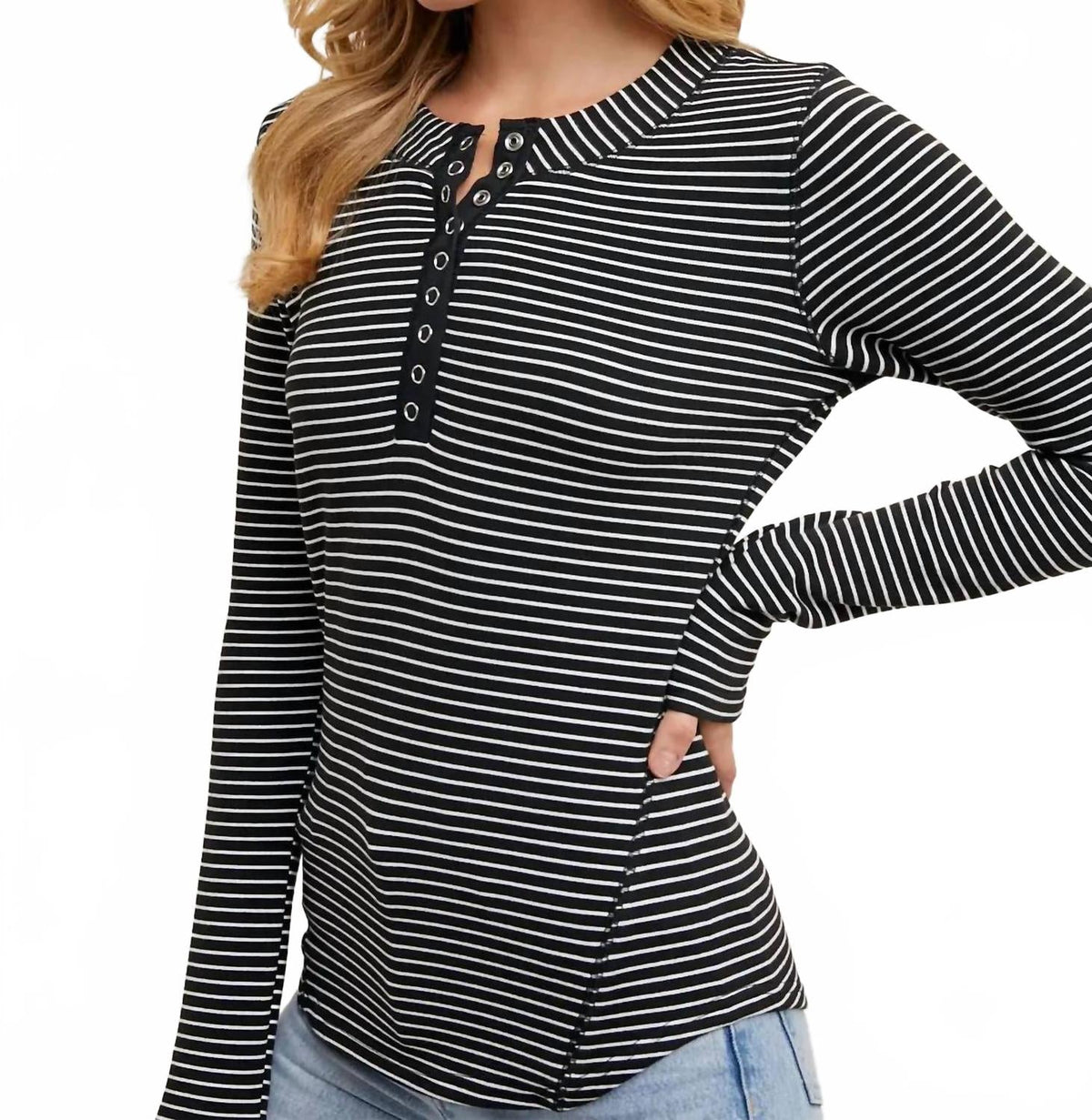 Off The Record Henley Top In Black