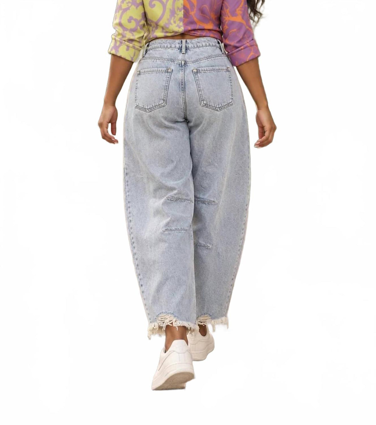 Women's Distressed Baggy Barrel Leg Jeans In Light Wash