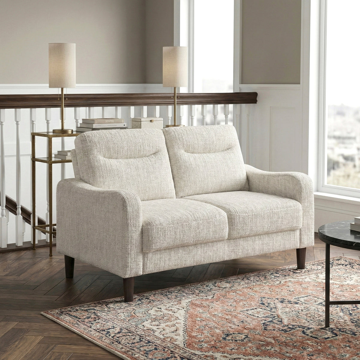 Classic Modern Loveseat Sofa with Chenille Fabric and Sturdy Solid Wood Frame