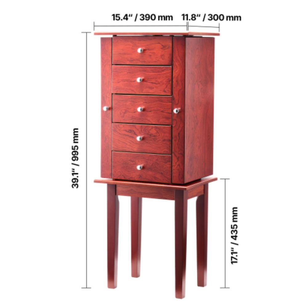 Freestanding Jewelry Armoire with Mirror and Four Drawers