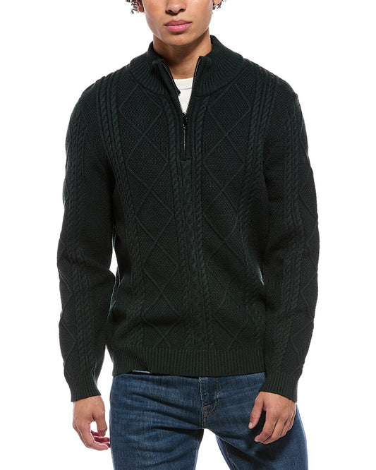 Jason Wu Quarter Zip Diamond Cable Knit Mock Neck Sweater