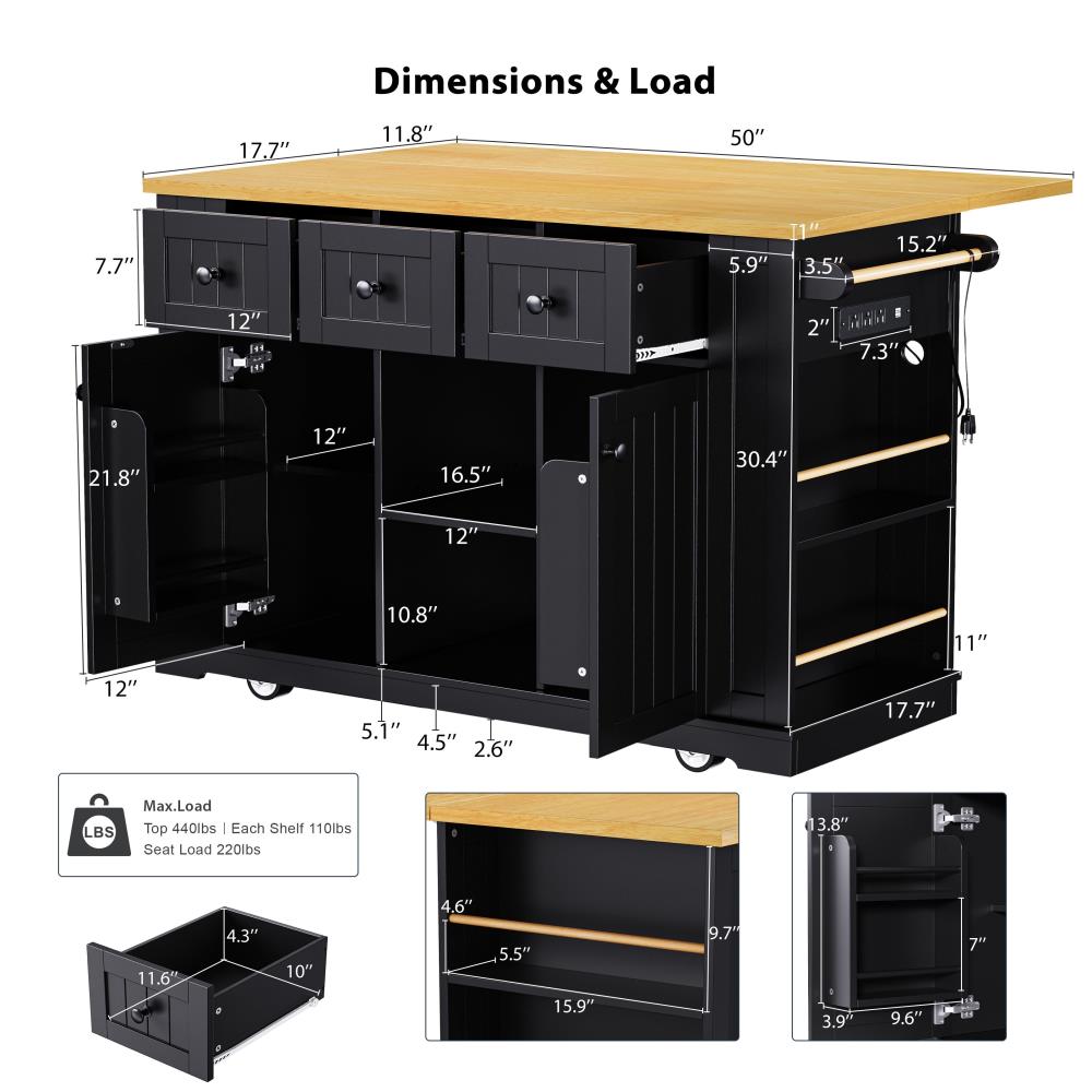 Rolling Kitchen Workstation with Internal Cabinet Storage