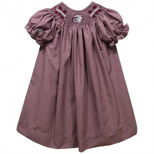 Kid's Mississippi State Smocked Bishop Dress In Maroon
