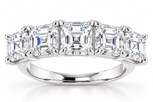 5Ct Asscher Cut Moissanite Five Stone Wedding Ring Anniversary Band White Gold
