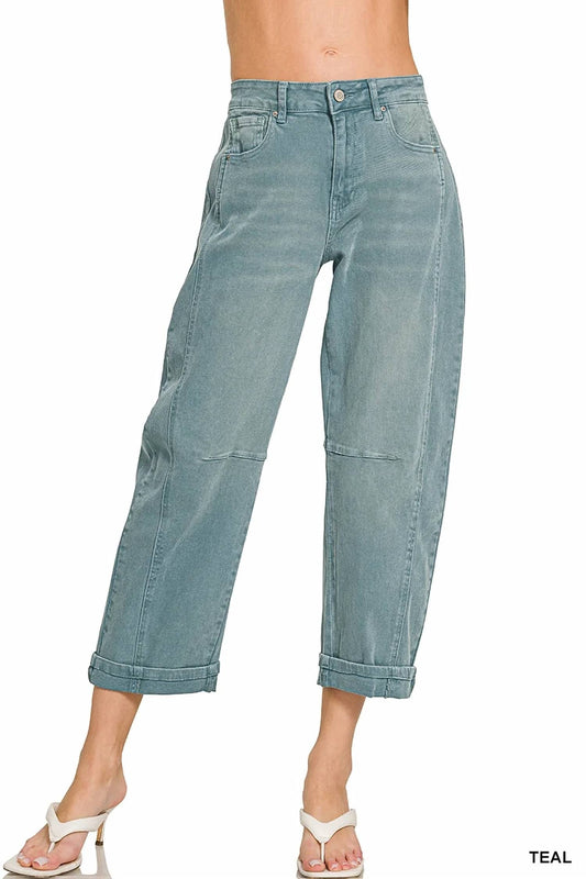 Bitterroot Barrel Leg Crop Pants In Teal
