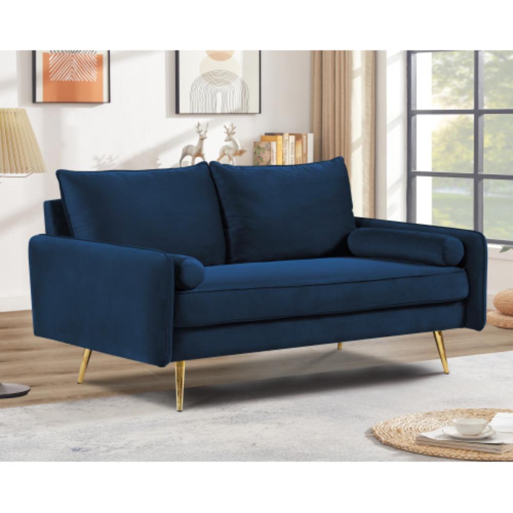 Minimalist Two-Seater Sofa with Soft Velvet Upholstery and Elegant Metal Legs