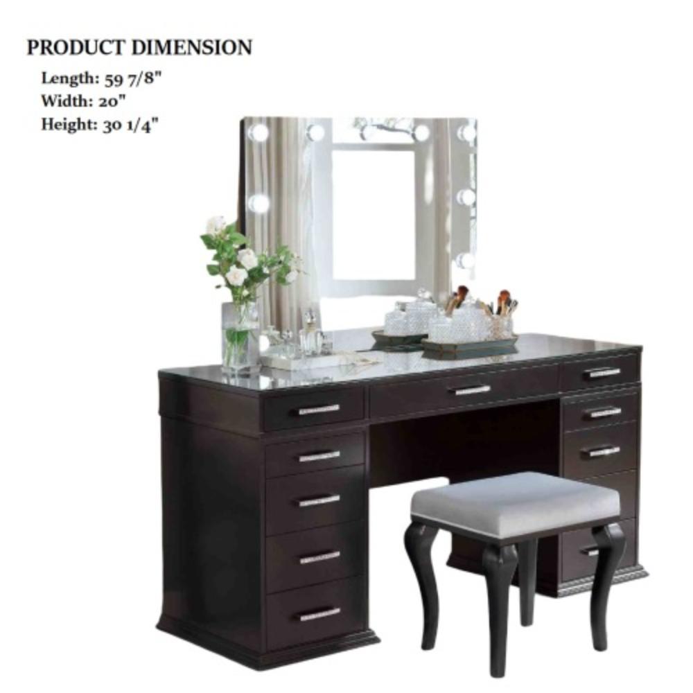 Dressing Table with Glass Top and Storage Drawers