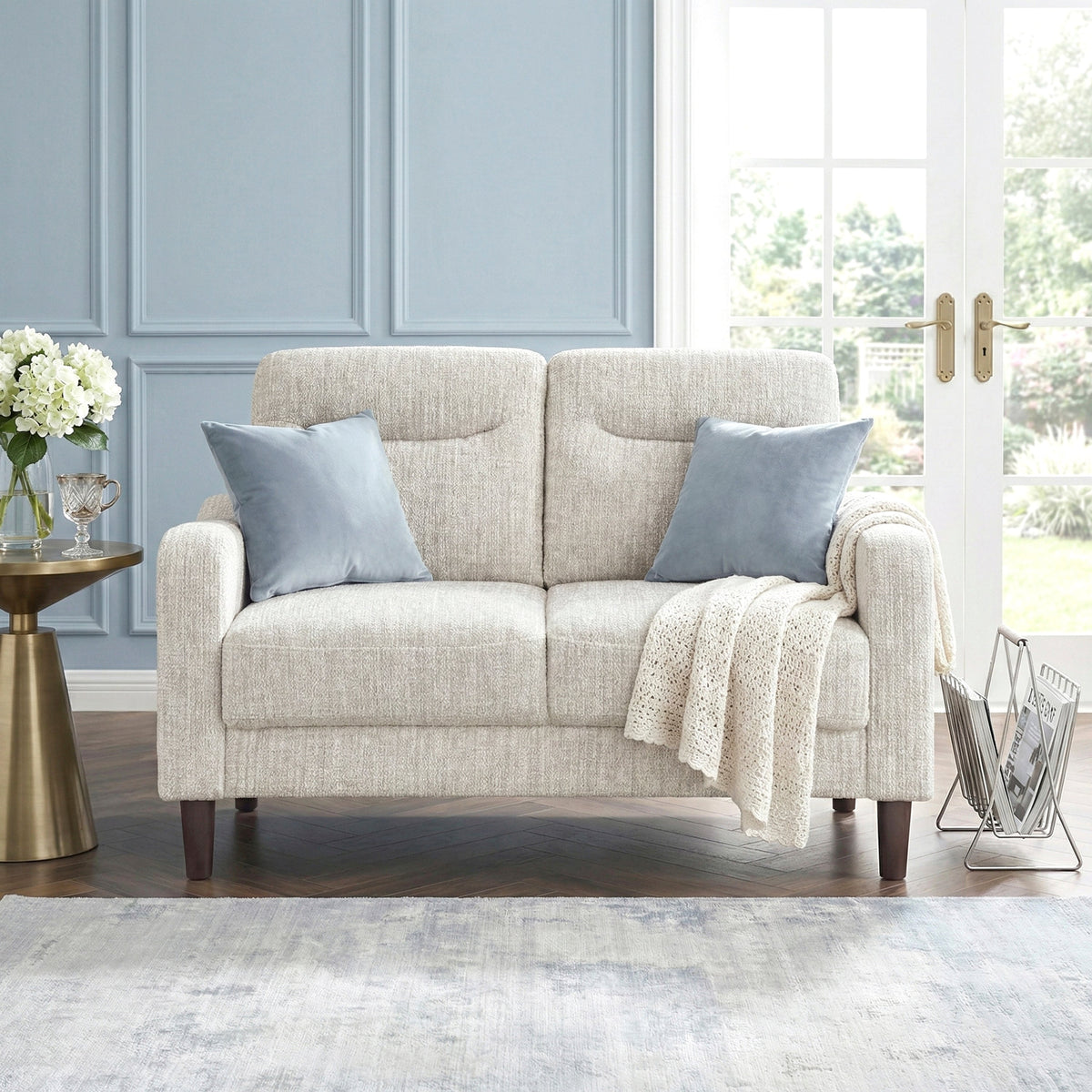 Classic Modern Loveseat Sofa with Chenille Fabric and Sturdy Solid Wood Frame