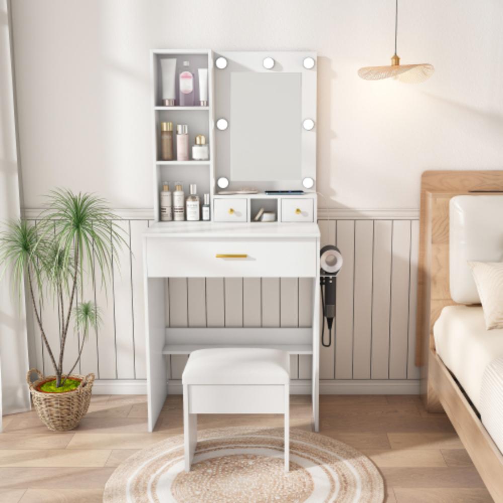 Space-Saving Makeup Desk with Three Storage Drawers