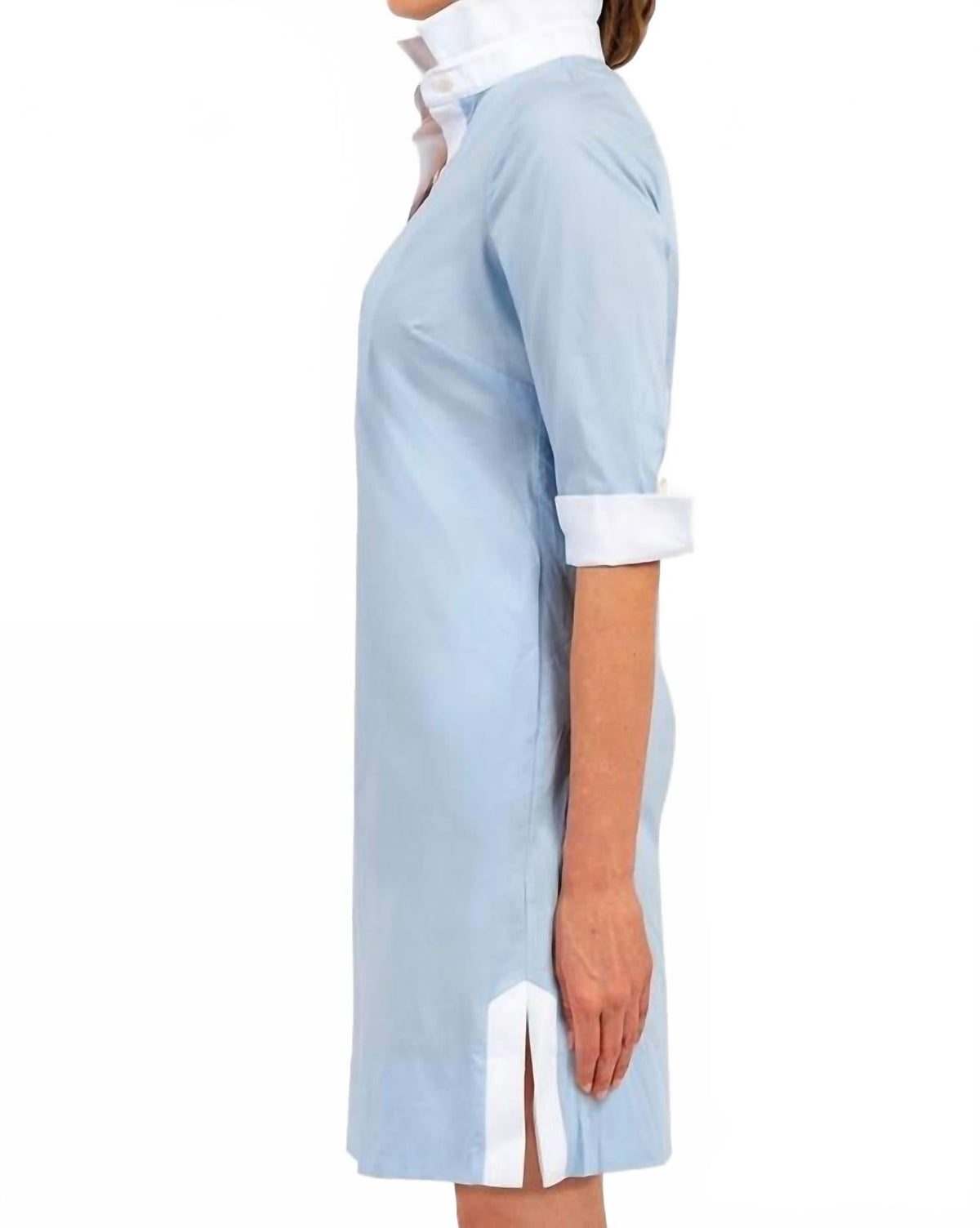 Cotton Shirt Tale Dress In Periwinkle & White