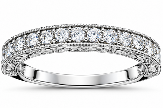 1/2 CT Vintage Natural Diamond Wedding Ring 14K White Gold Size Selectable