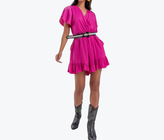 Barbie Wrap Romper In Hot Pink