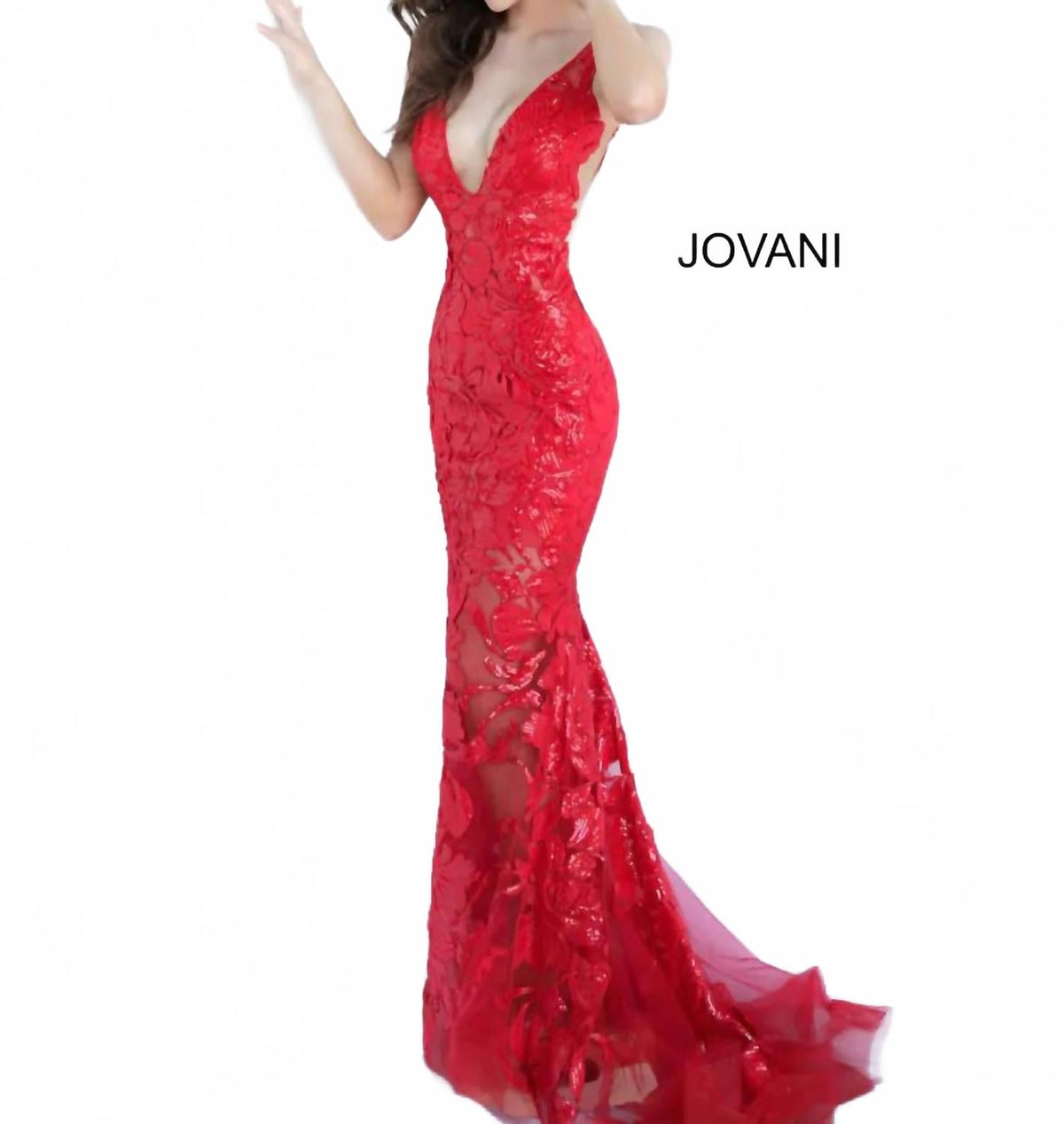 Plunging Neckline Embellished Dress In Red