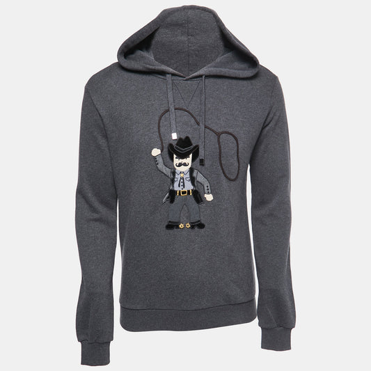 Dolce & Gabbana Grey Cowboy Patch Cotton Hoodie XS