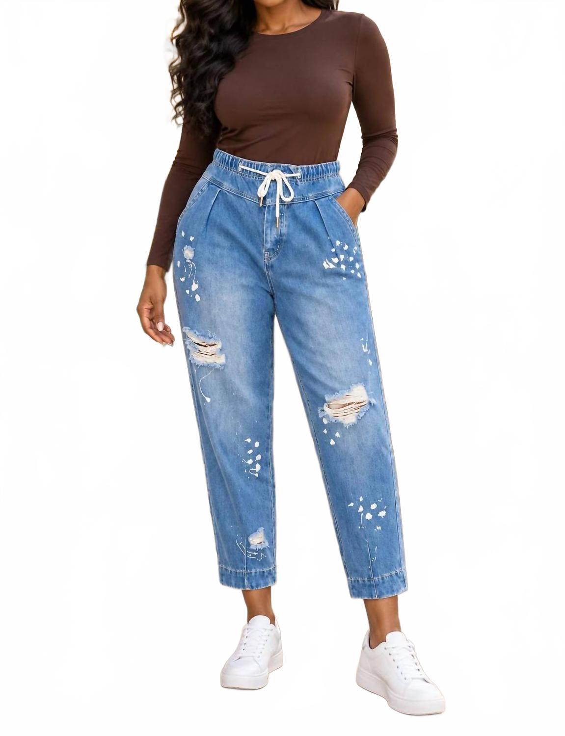 Women's Paperbag Waist Jeans In Medium Wash