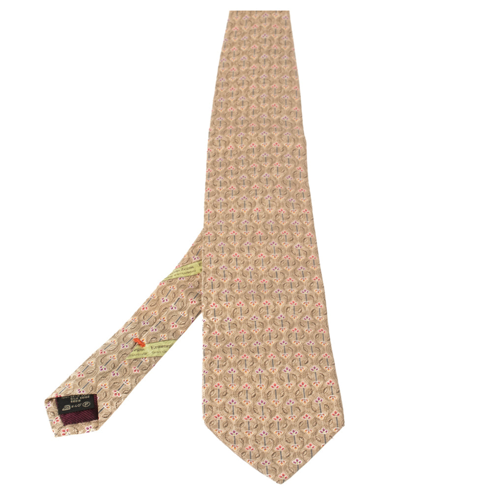 Ermenegildo Zegna Disegno Esclusivo Cream Floral Patterned Silk Traditional Tie