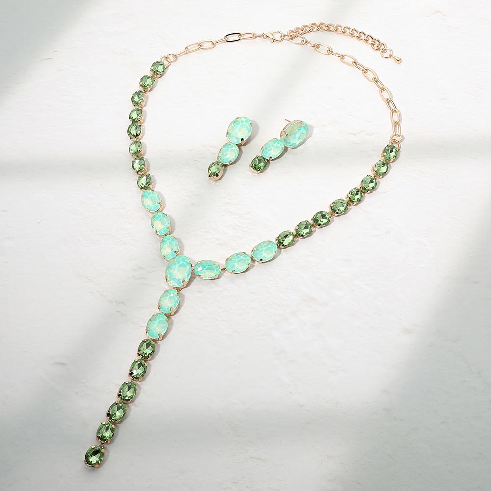 Faceted Oval Gem Link Y Drop Statement Necklace