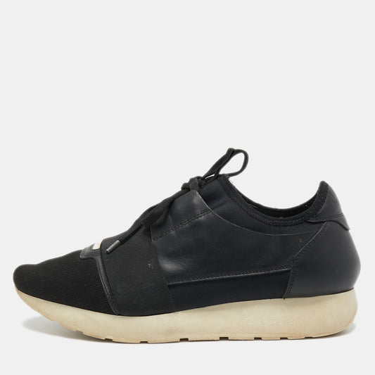 Balenciaga Race Runner Size 39 Black Knit Fabric  Leather and Neoprene Low Top Sneakers