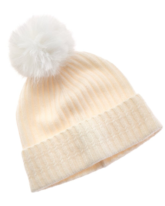 Amicale Cashmere Cable Detail Rib Cuffed Cashmere Hat
