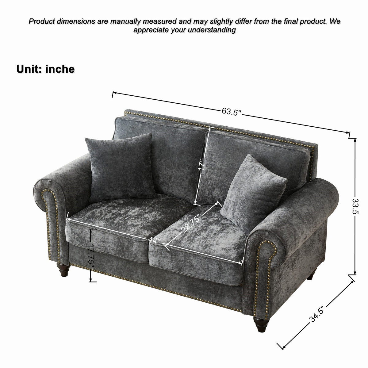 Contemporary Chenille Sofa with Tufted Back