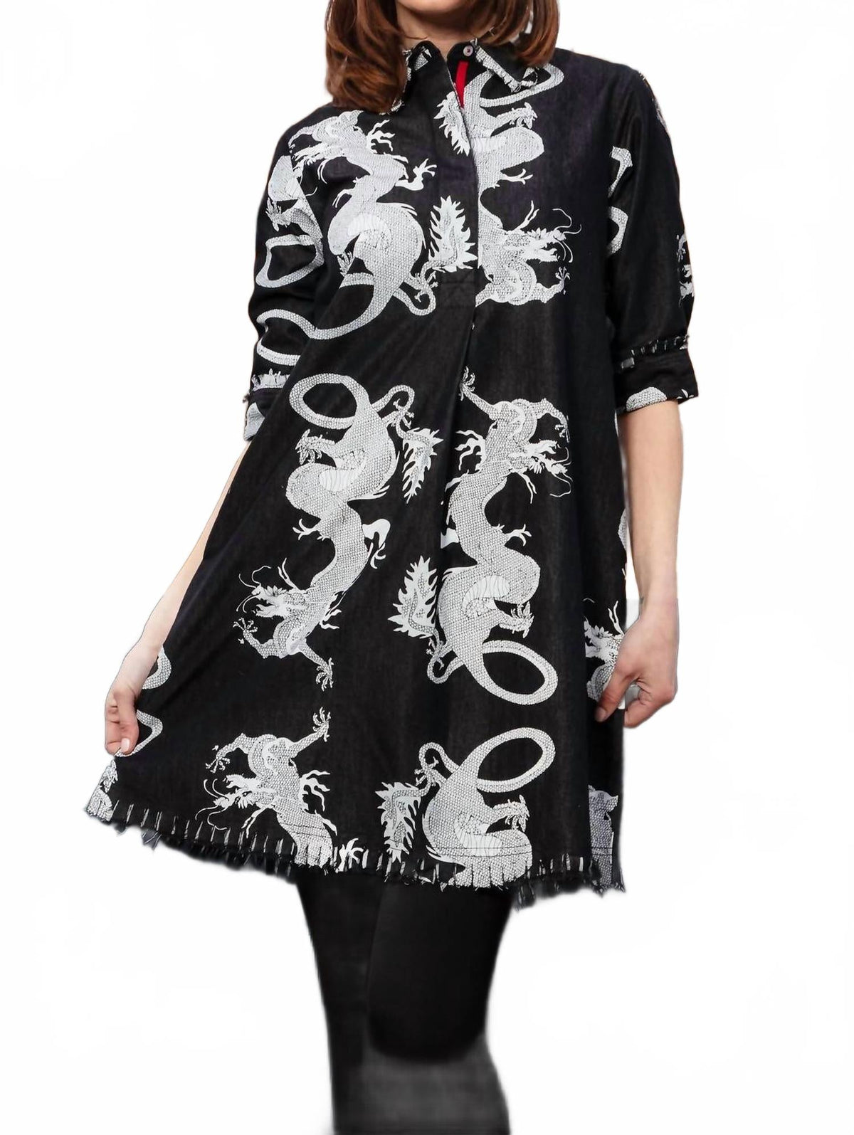 Chatham Dress In Black/ White Denim Dragon