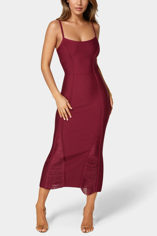 Bebe Women's Fringe Inset Bandage Midi Dress