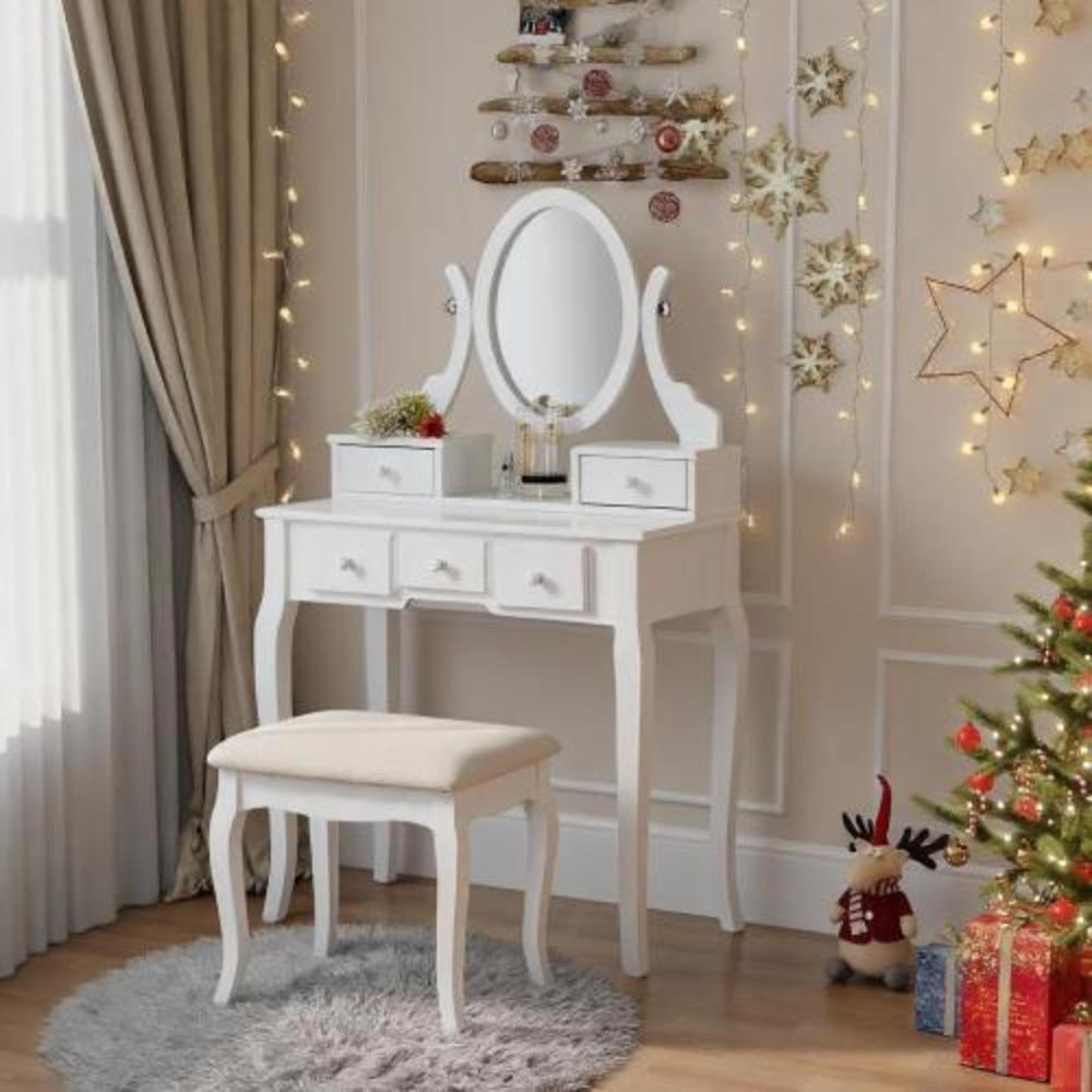 Wooden Makeup Table with Lined Drawer Storage