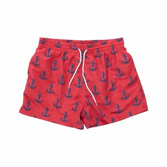 Men's Graphic Swim Trunk In Red Nautical Anchors