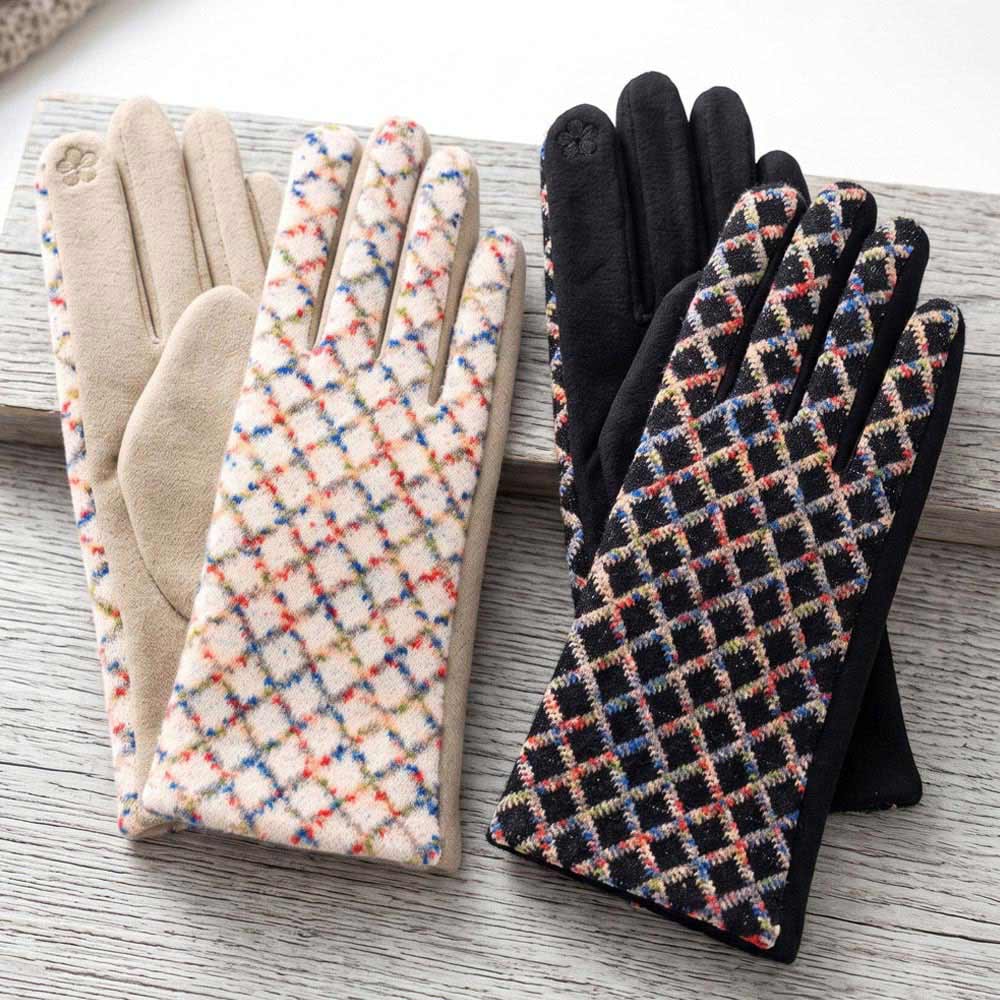 Textured Check Pattern Smart Touch Gloves