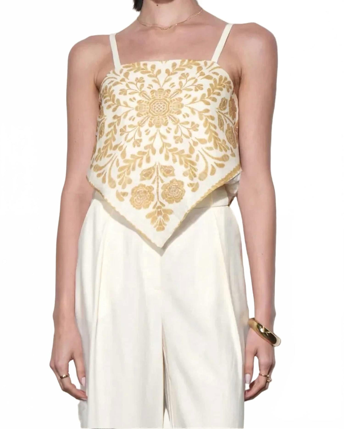 Women's Macie Scarf Print Top In White Gold