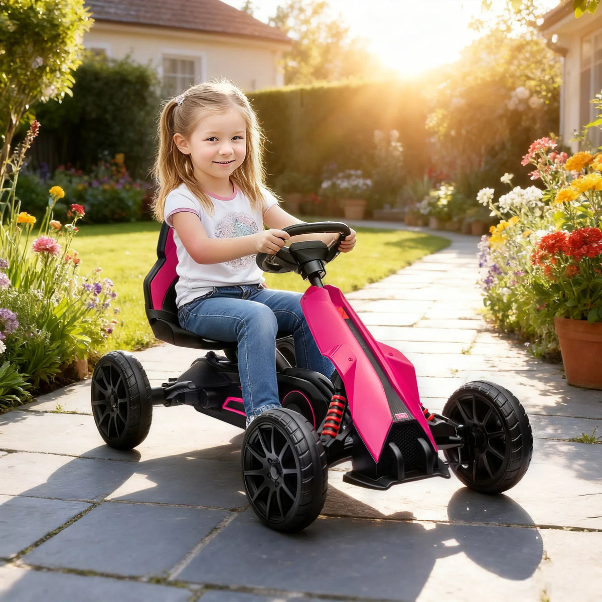 Outdoor Pedal Racing Kart for Kids with Swing Axle and Non-Slip Tires