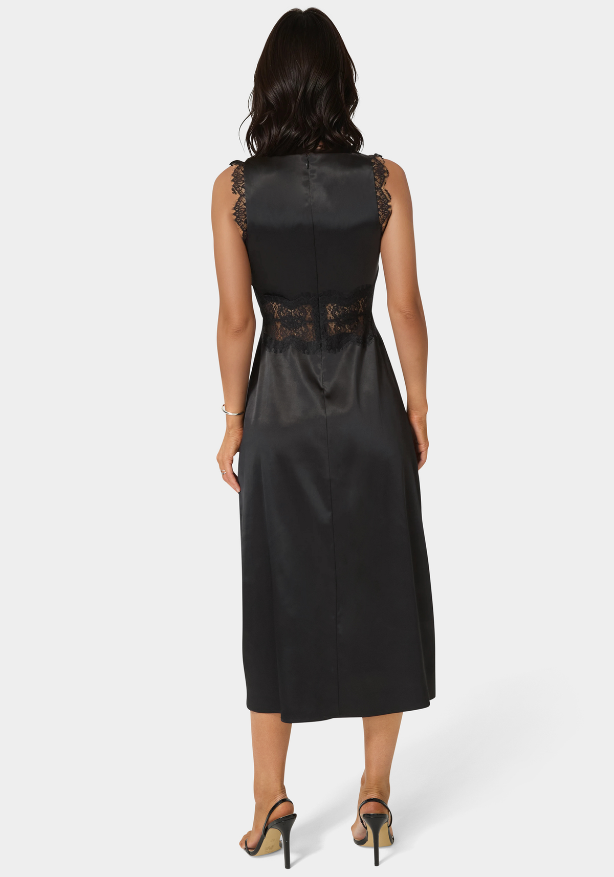 Satin Lace Insert Midi Dress
