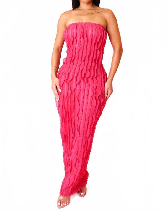 Ariella Strapless Ruffle Maxi Dress In Pink