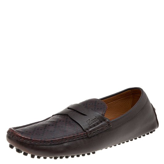Gucci Dark Brown Diamante Leather Penny Slip On Loafers Size 42