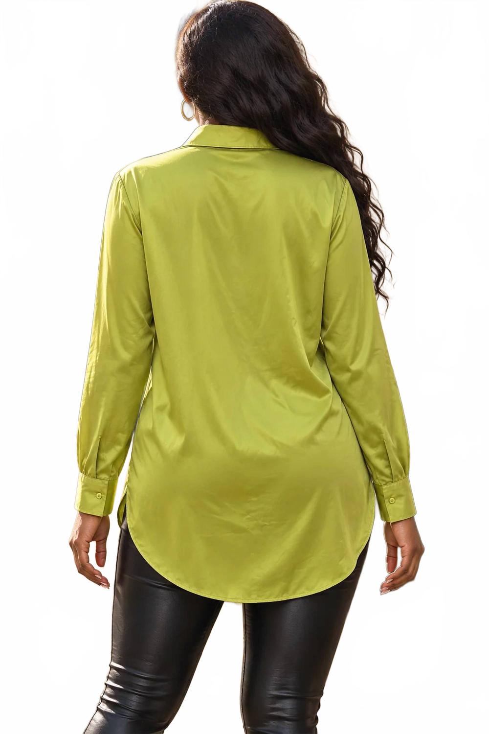 Women's Classic Satin Button Down Shirt In Lime