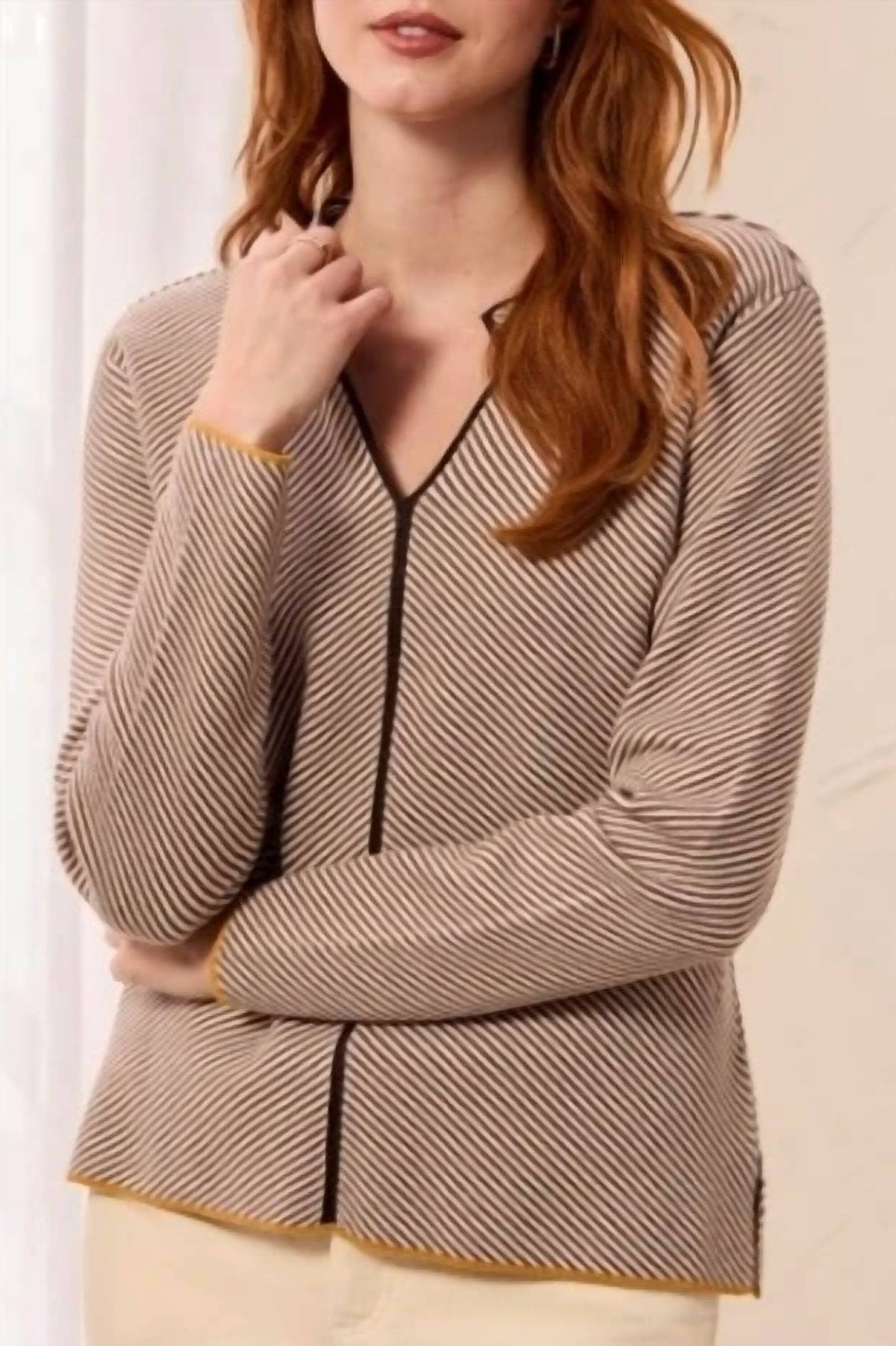 Modern Lines Split Neck Sweater In Oatmeal