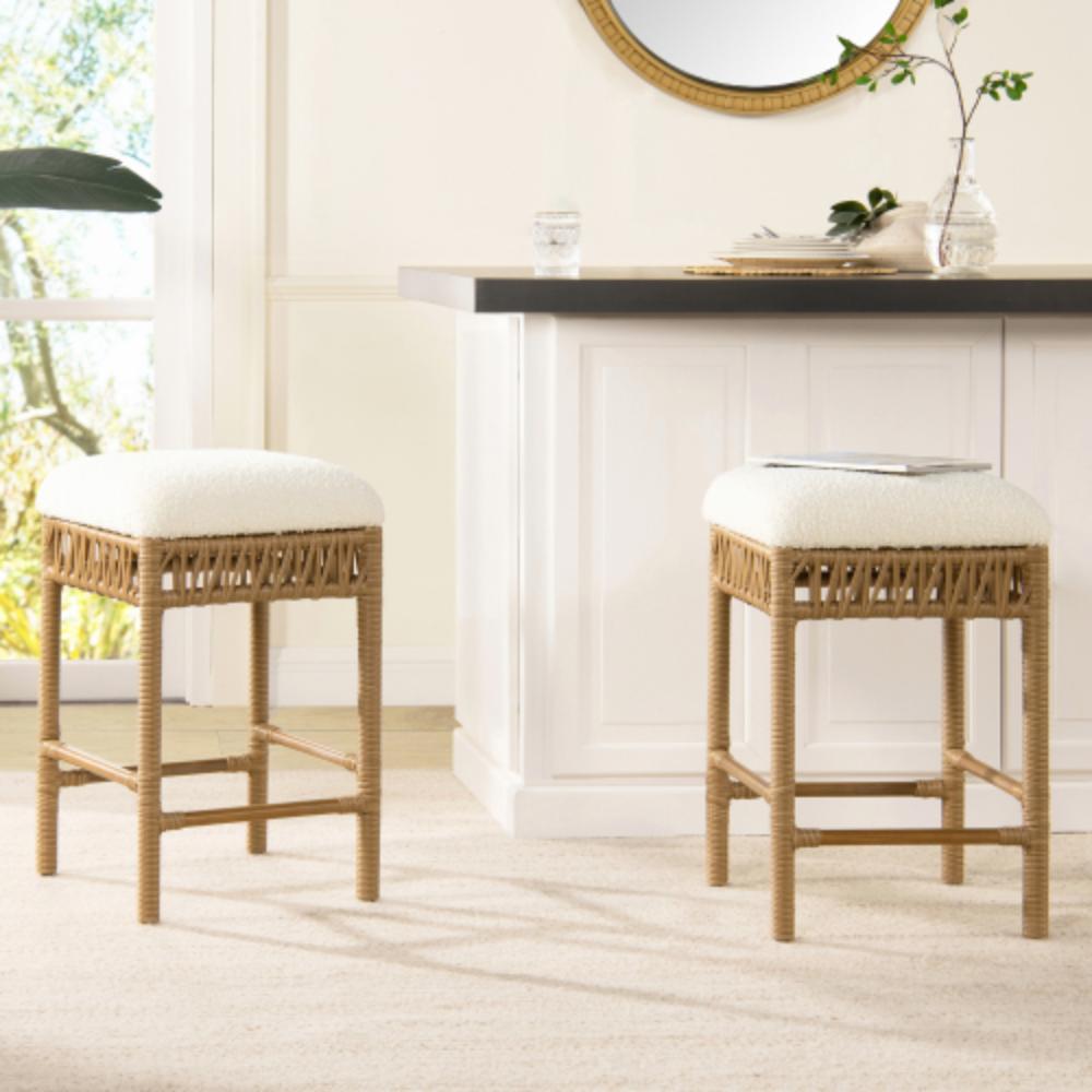 Backless Counter Height Stool with Textured Upholstery