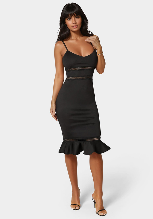Bebe Women's Lace Trim Flounce Midi Dress