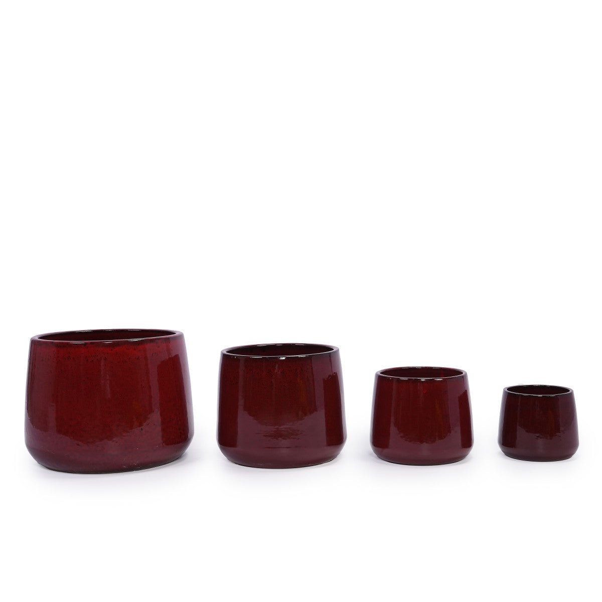 Set of 4 Glossy Deep Green Ceramic Planters with Drainage Holes