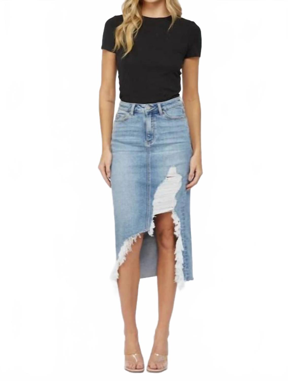 Madrid Distressed Midi Skirt In Medium Wash