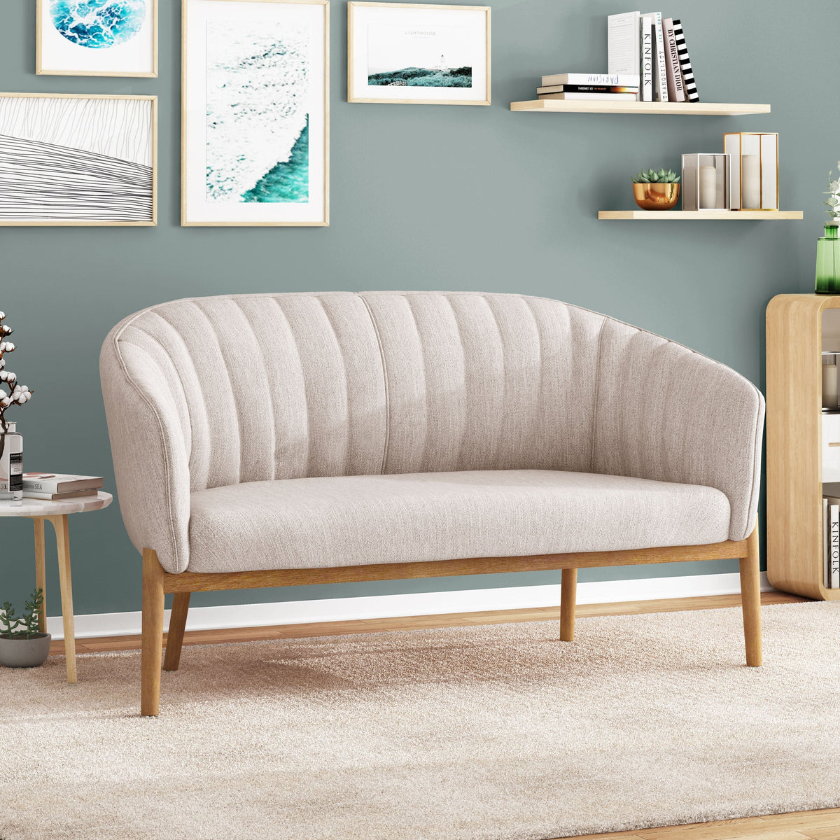 Mid-Century Loveseat with Channel-Stitched Backrest