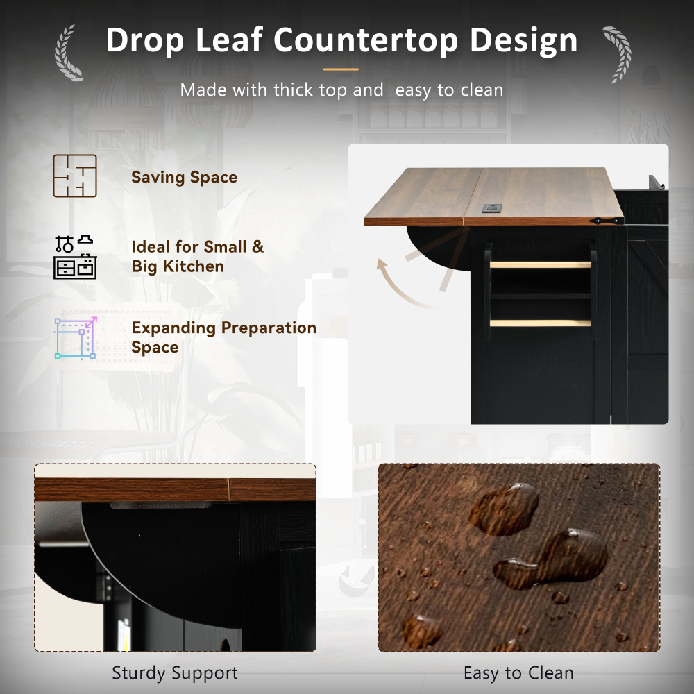 Farmhouse Kitchen Prep Island with Power Outlet and Convenient Spice Storage